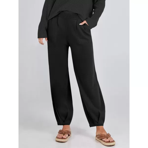 imageANRABESS Womens Elastic Waist Soft Knit Solid Wide Leg Sweatpants Sweater Pants Trousers with PocketsBlack