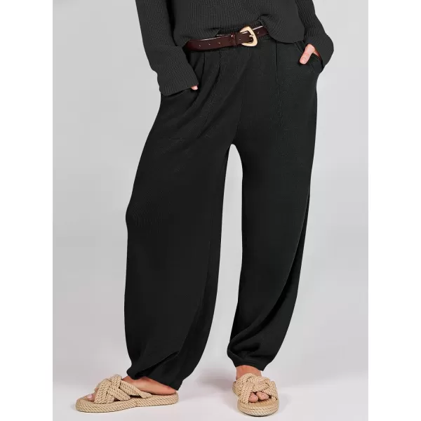 imageANRABESS Womens Elastic Waist Soft Knit Solid Wide Leg Sweatpants Sweater Pants Trousers with PocketsBlack