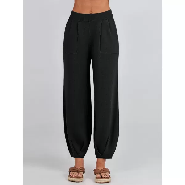 imageANRABESS Womens Elastic Waist Soft Knit Solid Wide Leg Sweatpants Sweater Pants Trousers with PocketsBlack