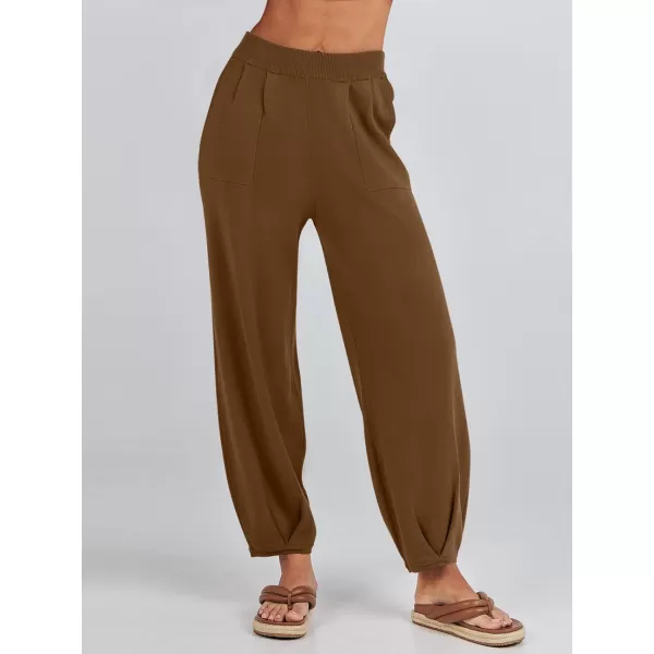 imageANRABESS Womens Elastic Waist Soft Knit Solid Wide Leg Sweatpants Sweater Pants Trousers with PocketsBrown