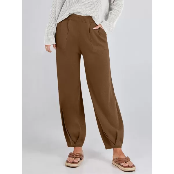 imageANRABESS Womens Elastic Waist Soft Knit Solid Wide Leg Sweatpants Sweater Pants Trousers with PocketsBrown