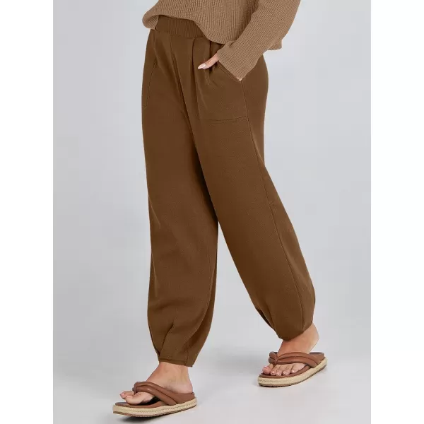 imageANRABESS Womens Elastic Waist Soft Knit Solid Wide Leg Sweatpants Sweater Pants Trousers with PocketsBrown