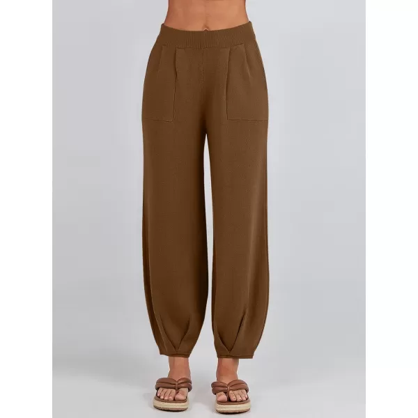 imageANRABESS Womens Elastic Waist Soft Knit Solid Wide Leg Sweatpants Sweater Pants Trousers with PocketsBrown