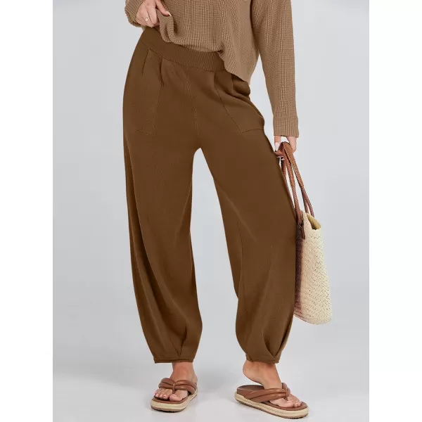 imageANRABESS Womens Elastic Waist Soft Knit Solid Wide Leg Sweatpants Sweater Pants Trousers with PocketsBrown