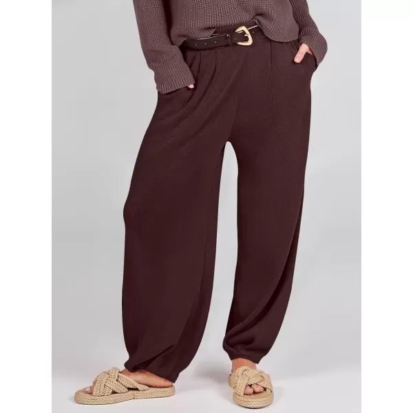 imageANRABESS Womens Elastic Waist Soft Knit Solid Wide Leg Sweatpants Sweater Pants Trousers with PocketsCoffee