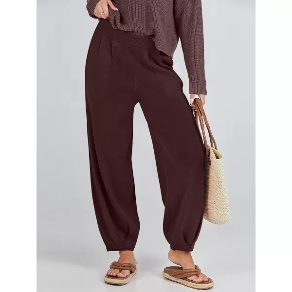 imageANRABESS Womens Elastic Waist Soft Knit Solid Wide Leg Sweatpants Sweater Pants Trousers with PocketsCoffee