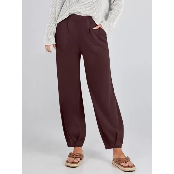 imageANRABESS Womens Elastic Waist Soft Knit Solid Wide Leg Sweatpants Sweater Pants Trousers with PocketsCoffee