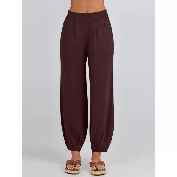 imageANRABESS Womens Elastic Waist Soft Knit Solid Wide Leg Sweatpants Sweater Pants Trousers with PocketsCoffee