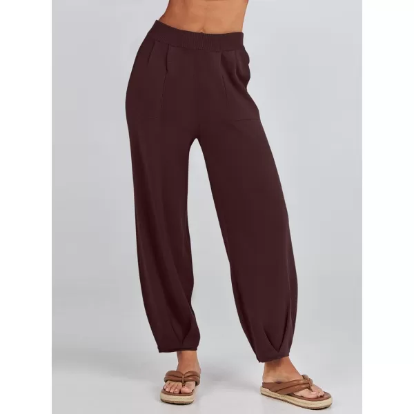 imageANRABESS Womens Elastic Waist Soft Knit Solid Wide Leg Sweatpants Sweater Pants Trousers with PocketsCoffee