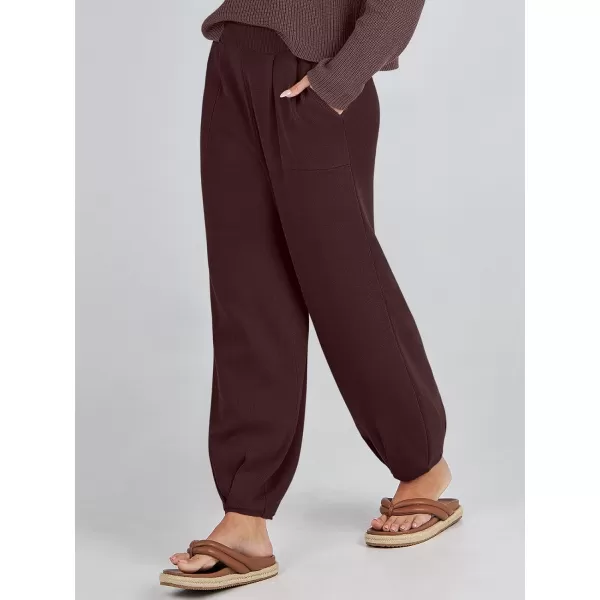 imageANRABESS Womens Elastic Waist Soft Knit Solid Wide Leg Sweatpants Sweater Pants Trousers with PocketsCoffee