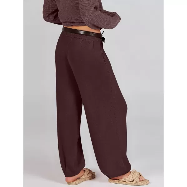 imageANRABESS Womens Elastic Waist Soft Knit Solid Wide Leg Sweatpants Sweater Pants Trousers with PocketsCoffee