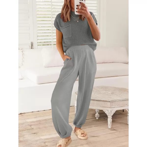 imageANRABESS Womens Elastic Waist Soft Knit Solid Wide Leg Sweatpants Sweater Pants Trousers with PocketsDeep Grey