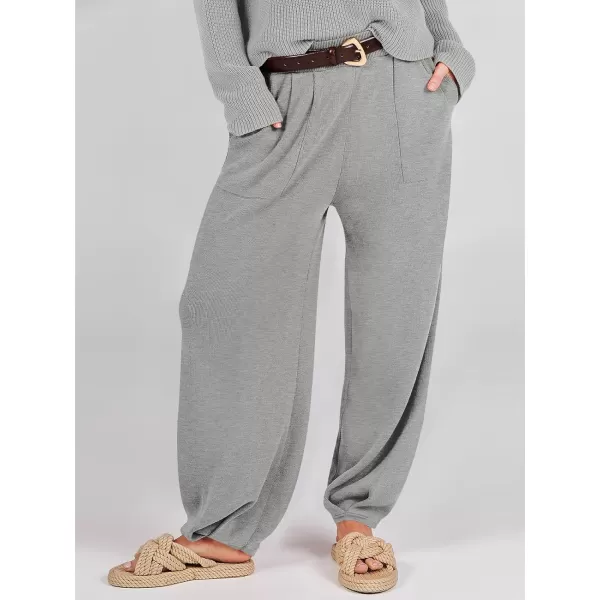 imageANRABESS Womens Elastic Waist Soft Knit Solid Wide Leg Sweatpants Sweater Pants Trousers with PocketsDeep Grey