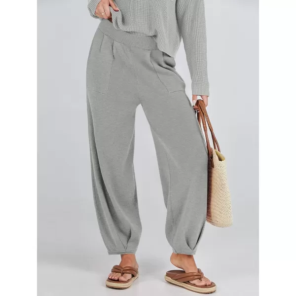 imageANRABESS Womens Elastic Waist Soft Knit Solid Wide Leg Sweatpants Sweater Pants Trousers with PocketsDeep Grey