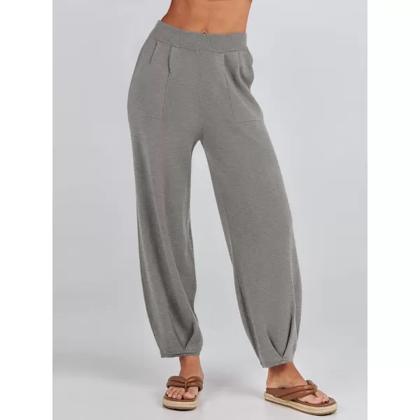 imageANRABESS Womens Elastic Waist Soft Knit Solid Wide Leg Sweatpants Sweater Pants Trousers with PocketsGrey