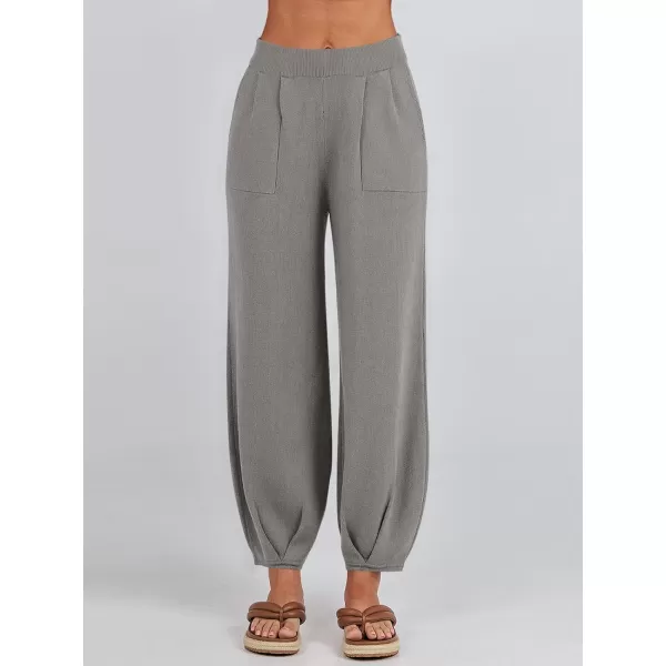 imageANRABESS Womens Elastic Waist Soft Knit Solid Wide Leg Sweatpants Sweater Pants Trousers with PocketsGrey