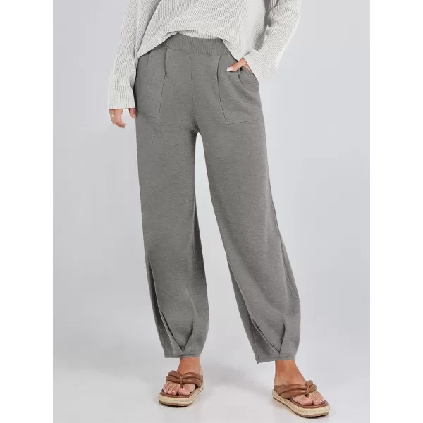 imageANRABESS Womens Elastic Waist Soft Knit Solid Wide Leg Sweatpants Sweater Pants Trousers with PocketsGrey