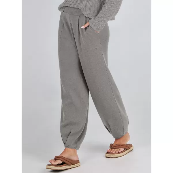 imageANRABESS Womens Elastic Waist Soft Knit Solid Wide Leg Sweatpants Sweater Pants Trousers with PocketsGrey