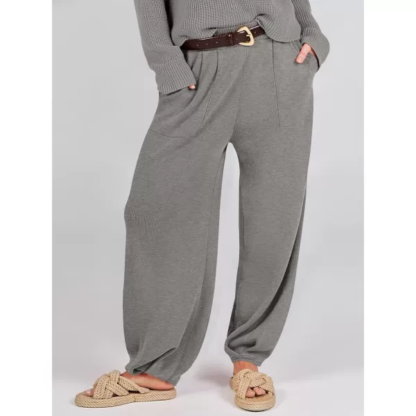 imageANRABESS Womens Elastic Waist Soft Knit Solid Wide Leg Sweatpants Sweater Pants Trousers with PocketsGrey