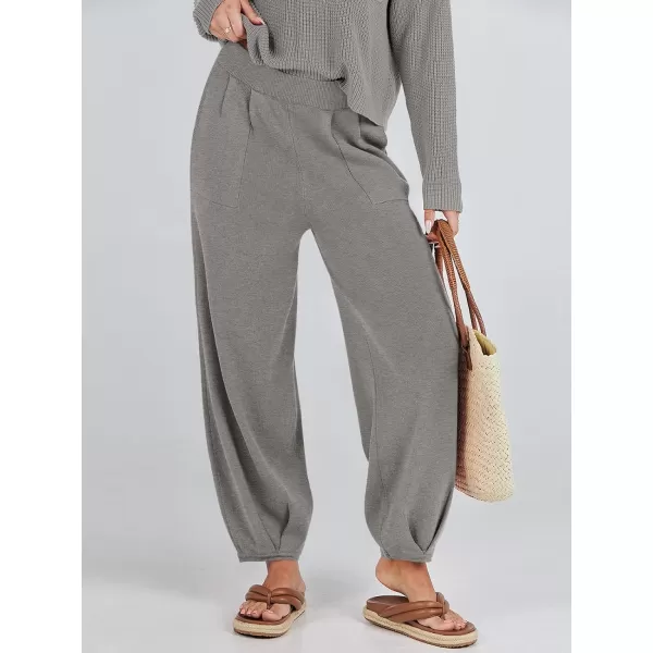 imageANRABESS Womens Elastic Waist Soft Knit Solid Wide Leg Sweatpants Sweater Pants Trousers with PocketsGrey