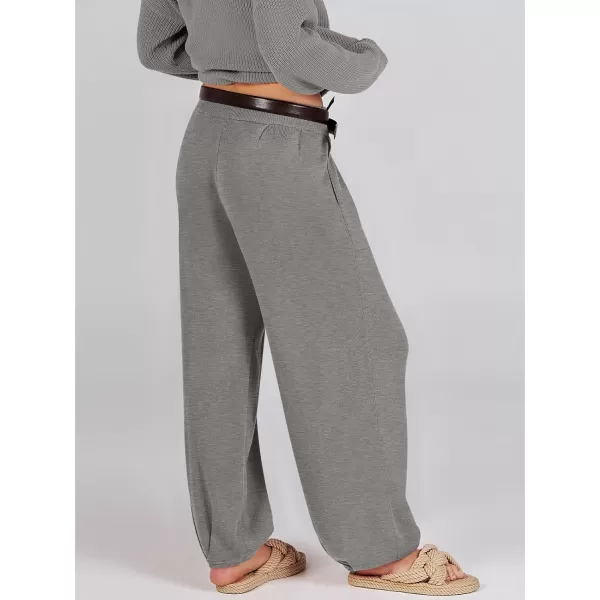 imageANRABESS Womens Elastic Waist Soft Knit Solid Wide Leg Sweatpants Sweater Pants Trousers with PocketsGrey