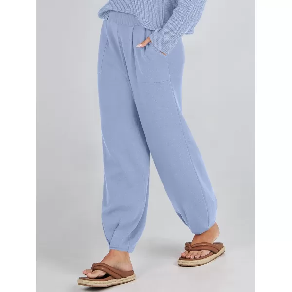 imageANRABESS Womens Elastic Waist Soft Knit Solid Wide Leg Sweatpants Sweater Pants Trousers with PocketsLight Blue