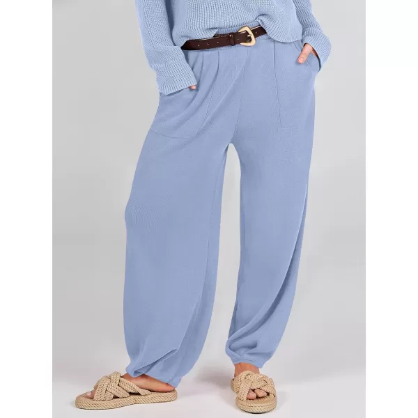 imageANRABESS Womens Elastic Waist Soft Knit Solid Wide Leg Sweatpants Sweater Pants Trousers with PocketsLight Blue