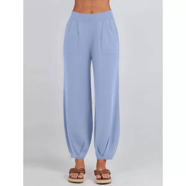 imageANRABESS Womens Elastic Waist Soft Knit Solid Wide Leg Sweatpants Sweater Pants Trousers with PocketsLight Blue