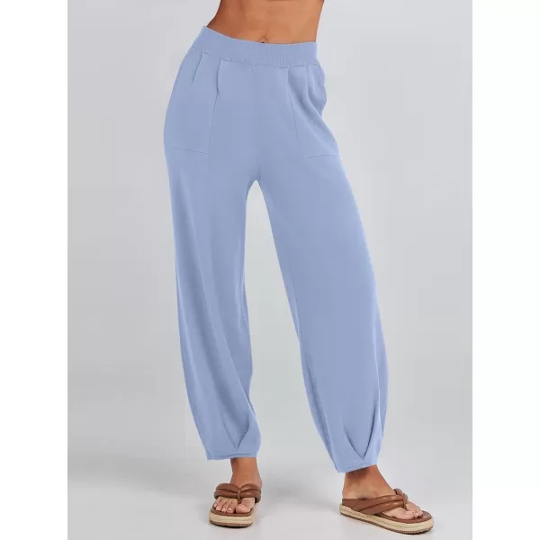 imageANRABESS Womens Elastic Waist Soft Knit Solid Wide Leg Sweatpants Sweater Pants Trousers with PocketsLight Blue