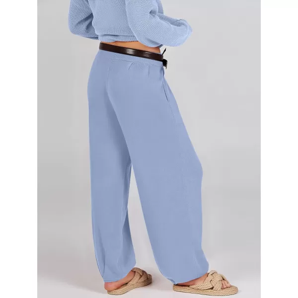 imageANRABESS Womens Elastic Waist Soft Knit Solid Wide Leg Sweatpants Sweater Pants Trousers with PocketsLight Blue