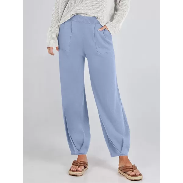 imageANRABESS Womens Elastic Waist Soft Knit Solid Wide Leg Sweatpants Sweater Pants Trousers with PocketsLight Blue