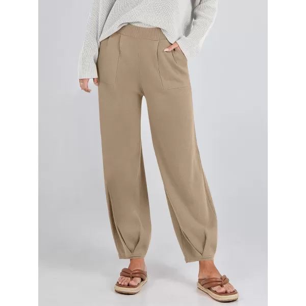 imageANRABESS Womens Elastic Waist Soft Knit Solid Wide Leg Sweatpants Sweater Pants Trousers with PocketsLight Khaki
