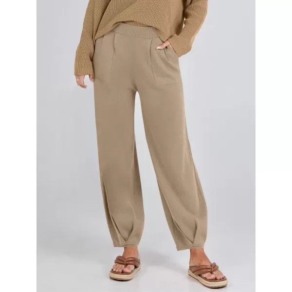 imageANRABESS Womens Elastic Waist Soft Knit Solid Wide Leg Sweatpants Sweater Pants Trousers with PocketsLight Khaki