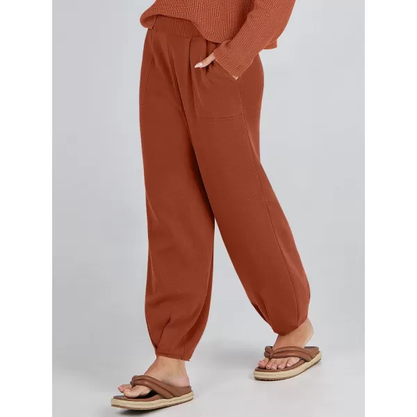 imageANRABESS Womens Elastic Waist Soft Knit Solid Wide Leg Sweatpants Sweater Pants Trousers with PocketsRust