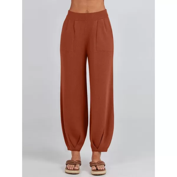 imageANRABESS Womens Elastic Waist Soft Knit Solid Wide Leg Sweatpants Sweater Pants Trousers with PocketsRust