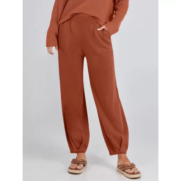 imageANRABESS Womens Elastic Waist Soft Knit Solid Wide Leg Sweatpants Sweater Pants Trousers with PocketsRust