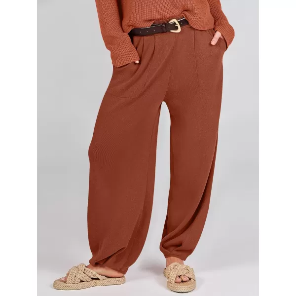 imageANRABESS Womens Elastic Waist Soft Knit Solid Wide Leg Sweatpants Sweater Pants Trousers with PocketsRust