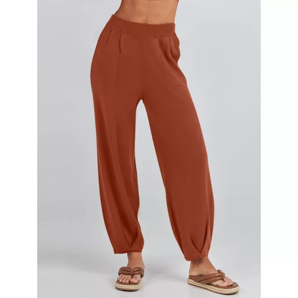 imageANRABESS Womens Elastic Waist Soft Knit Solid Wide Leg Sweatpants Sweater Pants Trousers with PocketsRust
