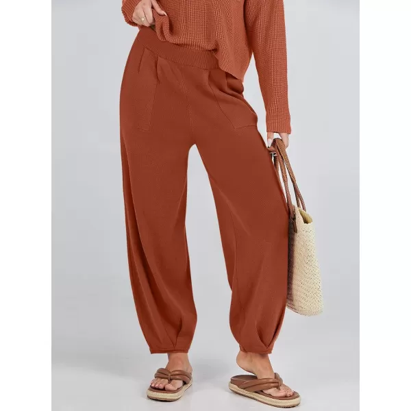 imageANRABESS Womens Elastic Waist Soft Knit Solid Wide Leg Sweatpants Sweater Pants Trousers with PocketsRust