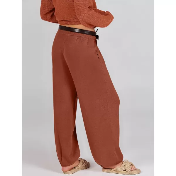 imageANRABESS Womens Elastic Waist Soft Knit Solid Wide Leg Sweatpants Sweater Pants Trousers with PocketsRust