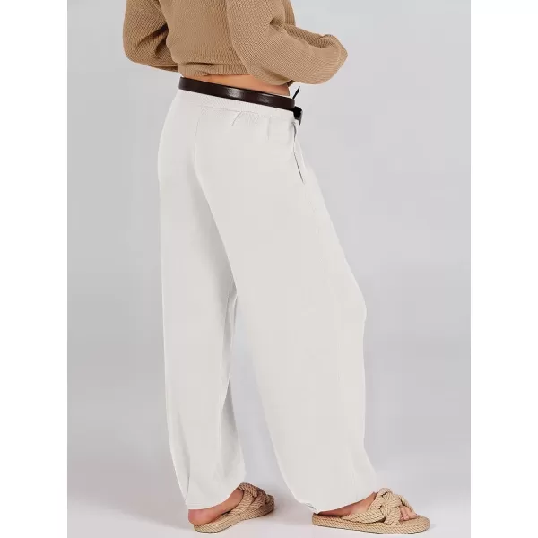 imageANRABESS Womens Elastic Waist Soft Knit Solid Wide Leg Sweatpants Sweater Pants Trousers with PocketsWhite