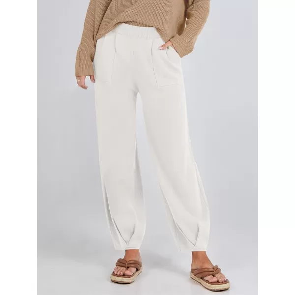 imageANRABESS Womens Elastic Waist Soft Knit Solid Wide Leg Sweatpants Sweater Pants Trousers with PocketsWhite