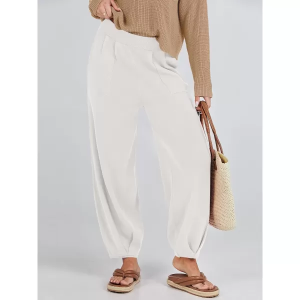 imageANRABESS Womens Elastic Waist Soft Knit Solid Wide Leg Sweatpants Sweater Pants Trousers with PocketsWhite