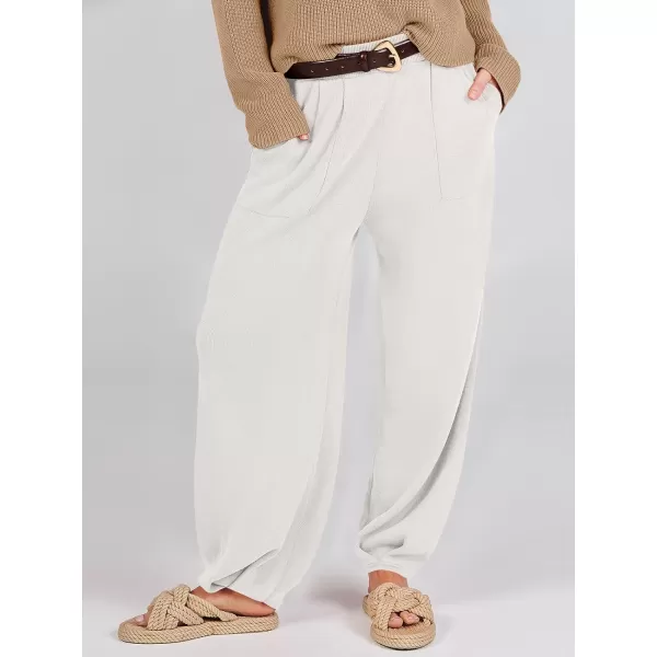 imageANRABESS Womens Elastic Waist Soft Knit Solid Wide Leg Sweatpants Sweater Pants Trousers with PocketsWhite
