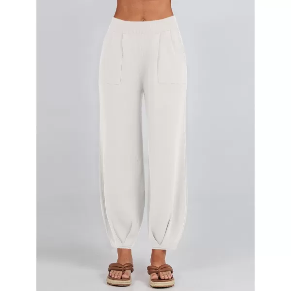 imageANRABESS Womens Elastic Waist Soft Knit Solid Wide Leg Sweatpants Sweater Pants Trousers with PocketsWhite