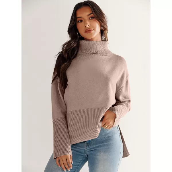 imageANRABESS Womens Fashion 2023 Oversized Turtleneck Striped Trendy Sweaters Ribbed Knit Pullover Sweater TopApricot