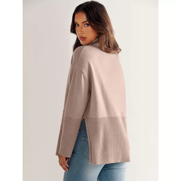 imageANRABESS Womens Fashion 2023 Oversized Turtleneck Striped Trendy Sweaters Ribbed Knit Pullover Sweater TopApricot