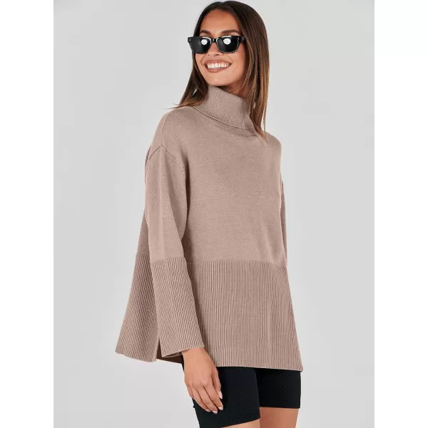 imageANRABESS Womens Fashion 2023 Oversized Turtleneck Striped Trendy Sweaters Ribbed Knit Pullover Sweater TopApricot