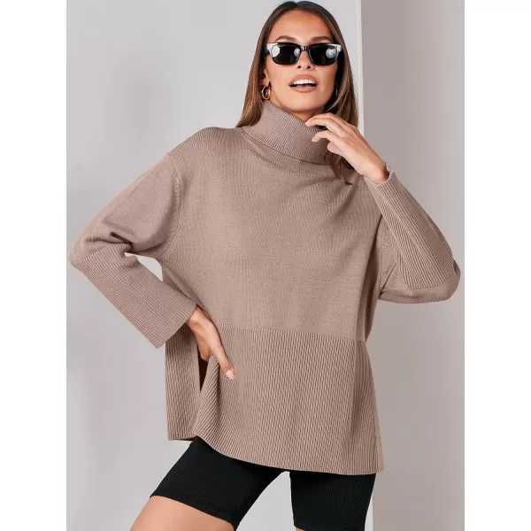 imageANRABESS Womens Fashion 2023 Oversized Turtleneck Striped Trendy Sweaters Ribbed Knit Pullover Sweater TopApricot