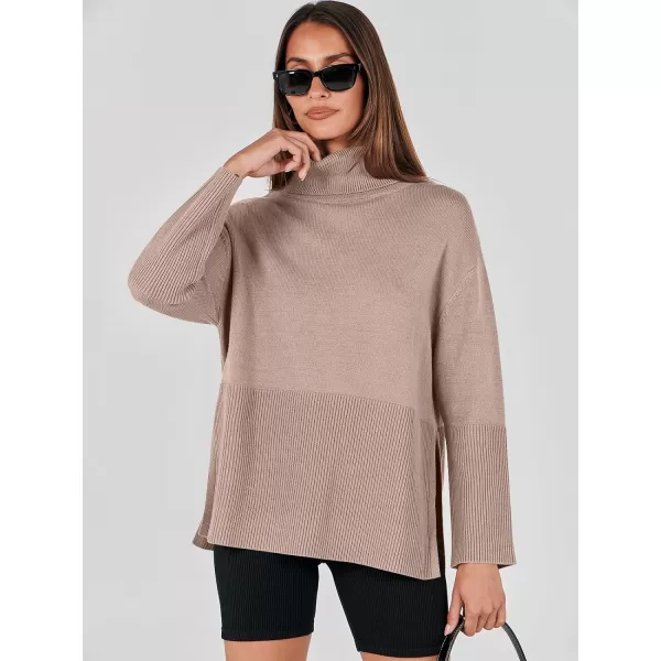 imageANRABESS Womens Fashion 2023 Oversized Turtleneck Striped Trendy Sweaters Ribbed Knit Pullover Sweater TopApricot